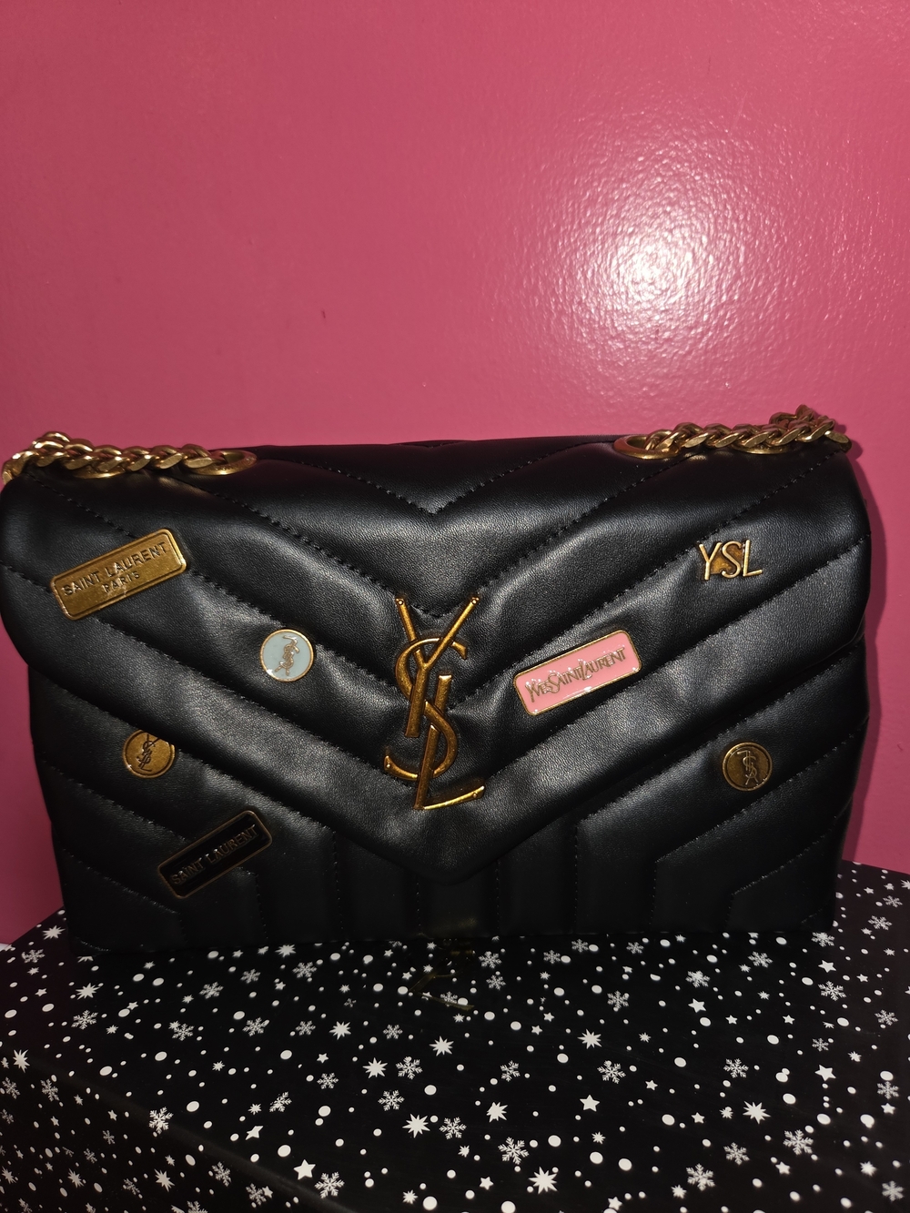 Black Quilted Chain Shoulder Bag With Box